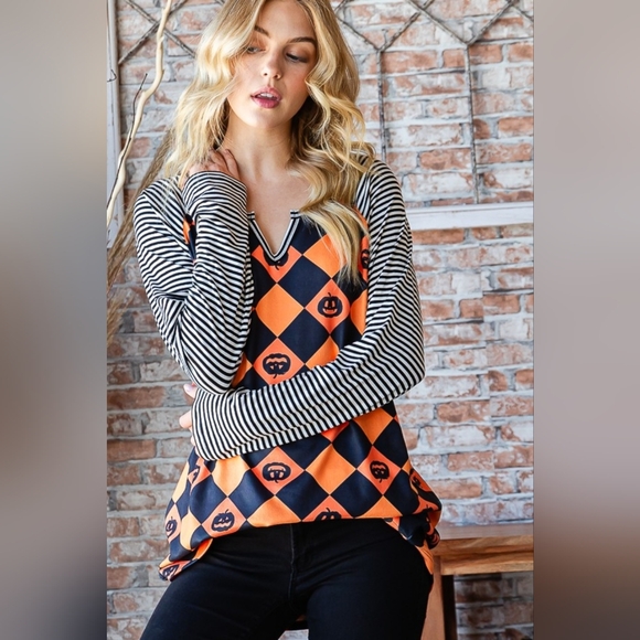 Heimish Full Size Checkered Contrast Striped Long Sleeve T-Shirt - Picture 4 of 8